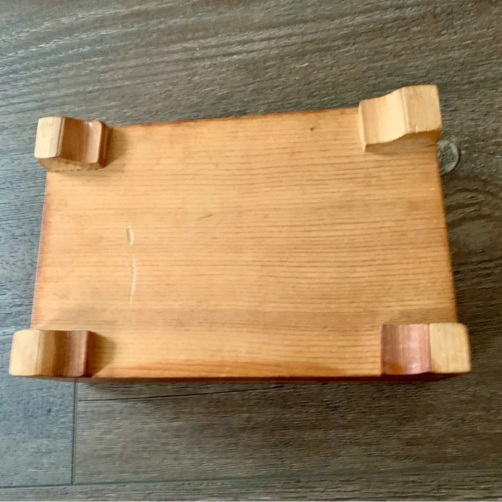 Vintage cedar wood box with picture of English cottage